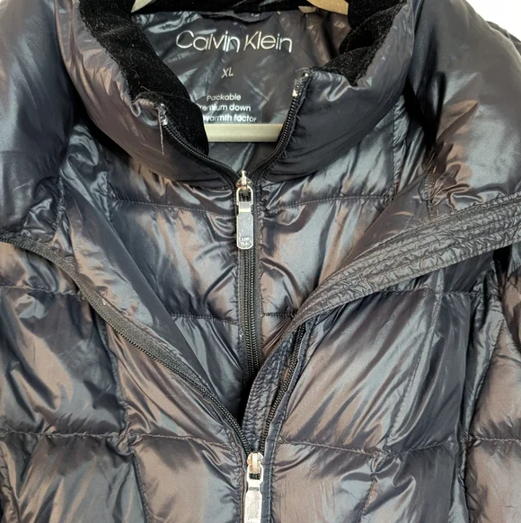 Calvin Klein Women's Hooded Packable Down Puffer Coat Jacket XL Black - Picture 2 of 11